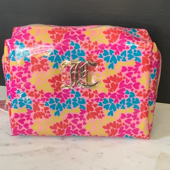 Juicy Couture Multi-Color Heart Print Soft PVC Wedge Cosmetic Bag - Picture 3 of 16